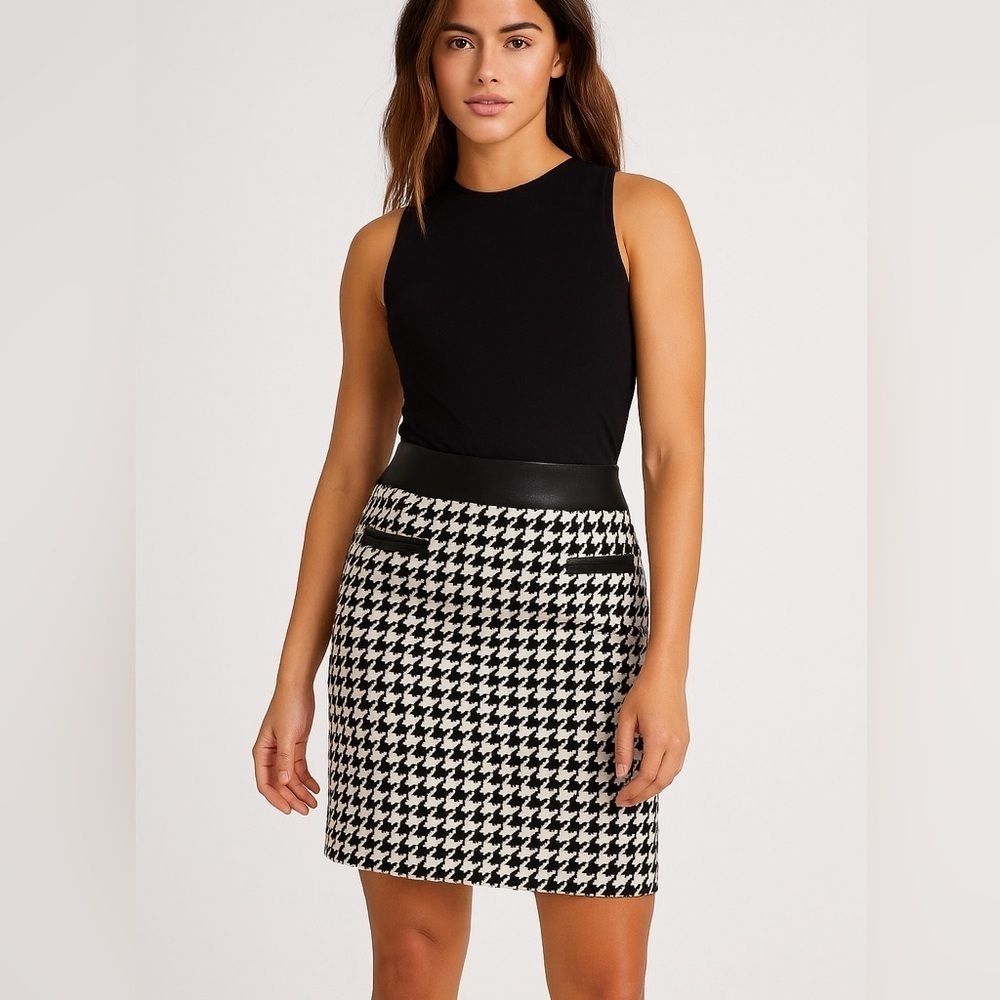 Cynthia Rowley Black & White Houndstooth plaid Pencil Skirt short fitted size 12